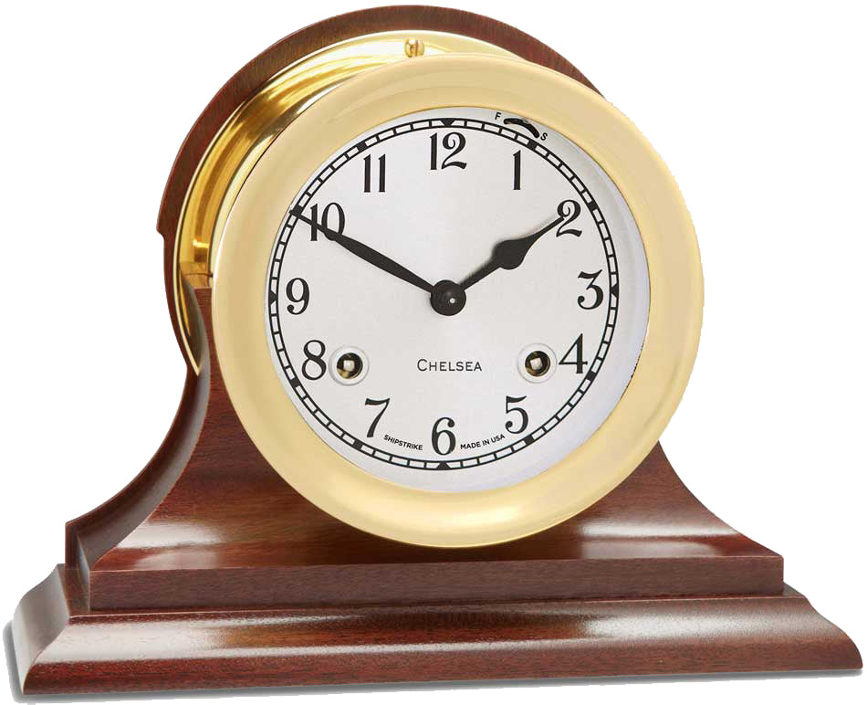 Chelsea 4.5" Shipstrike Key Wind Clock with Hinge Bezel with Wood Traditional Base