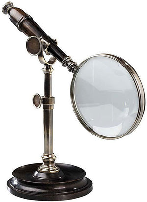 Authentic Models Magnifying Glass Bronze and Wood with Desk Stand