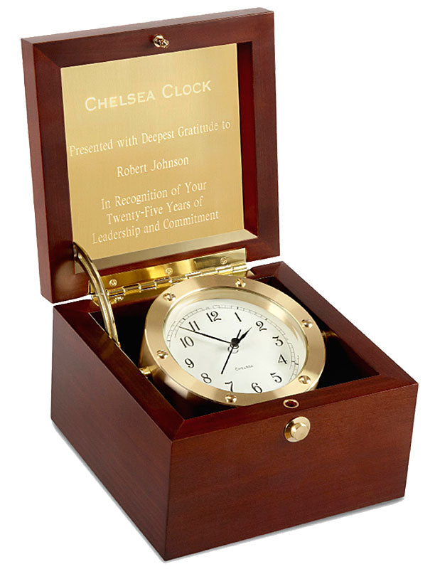 Chelsea Boardroom Nautical Wood and Brass Boxed Clock